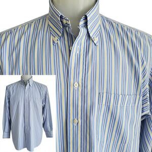 Bullock & Jones Thomas Mason Oxford Striped Cotton LS Shirt Blue Yellow 16 1/2 L